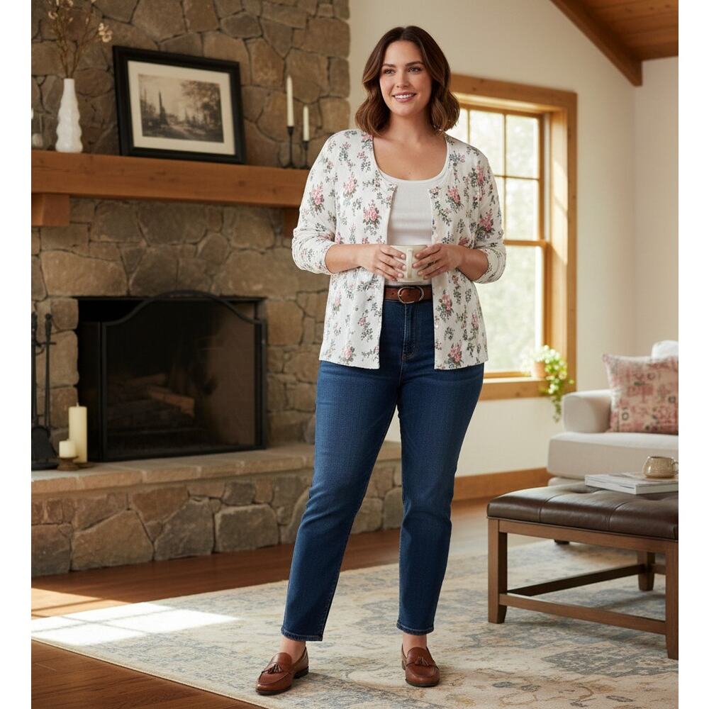 Vintage Lauren Ralph Lauren Cardigan Sweater 2X Plus Size Floral Cottagecore